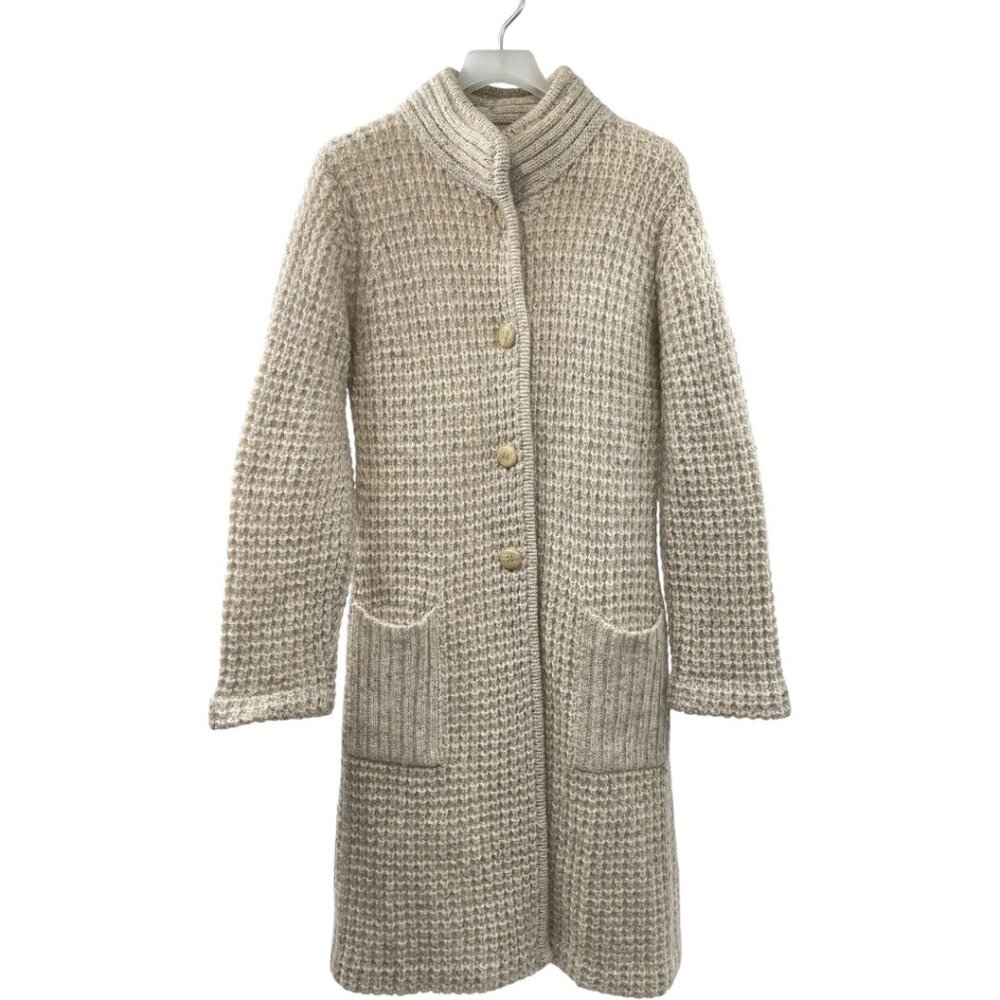 Vintage Long Wool Button Down Coat Jacket Cardigan Cable Knit Women's Medium - Picture 2 of 12